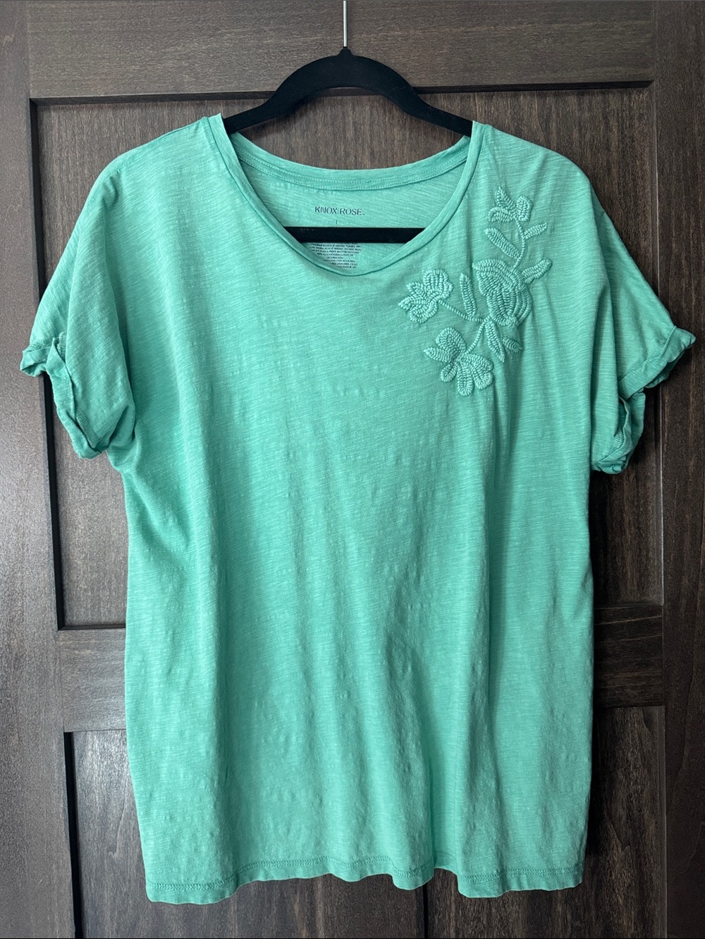 Knox Rose Mint Green Embroidered Short Sleeve Tee